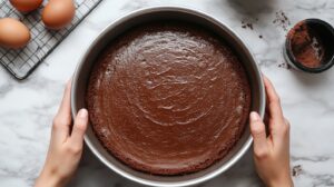 Prepare the Chocolate Sponge Base - Triple Chocolate Mousse Cake